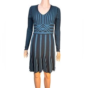 Studio M Coralie Teal and Black Long Sleeve Sweater Dress Small NWT
